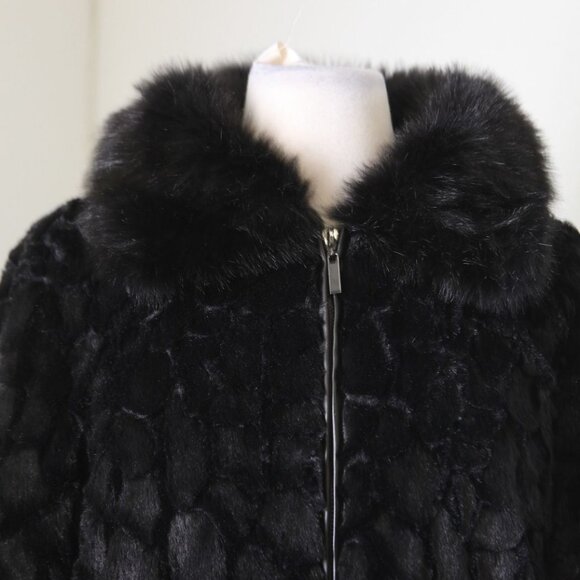 ADRIENNE LANDAU BLACK COLLARED FAUX FUR LONG SLEEVE JACKET COAT LG & XL NWT $275 - Picture 8 of 10